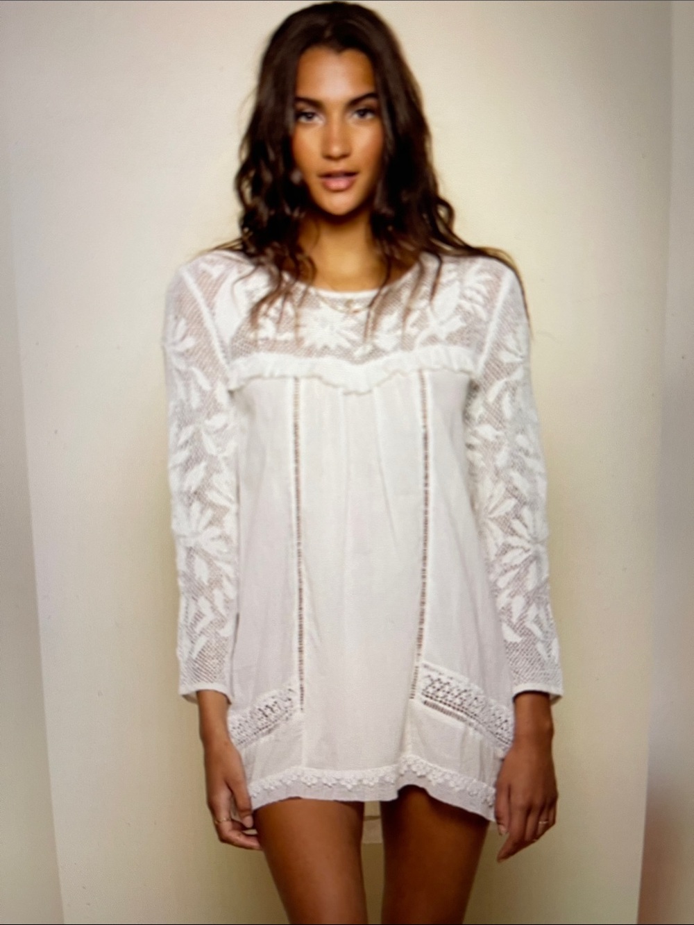 RAGA White Cotton Crochet Boho Tunic/Cover-Up
